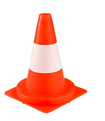 Afbeelding van VERKEERSKEGEL ORANJE WITTE BAND 30CM